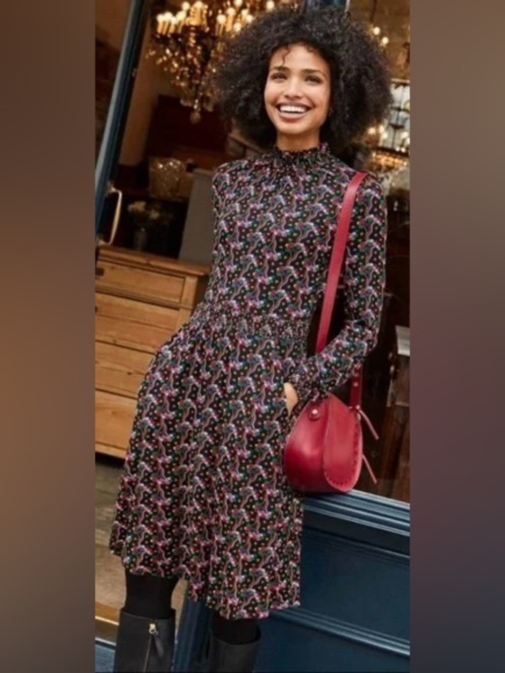 Boden Stretch Floral High-Neck Midi Dress Size US 16L
